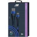 Дата-кабель BoraSCO USB - Type C, 3А, 1м, Fishbone, в нейлоновой оплетке, витой, темно-синий