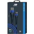 Дата-кабель BoraSCO USB - Micro USB, 3А, 1м, Fishbone, в нейлоновой оплетке, витой, темно-синий