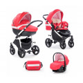 Tutis Zippy New To-To - коляска 3 в 1 на белой раме, красное молочный