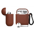 Чехол Dirose для Apple Airpods 1/2, кожаный, с брелоком, коричневый