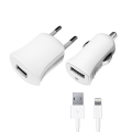 Набор: АЗУ+СЗУ 1А, дата-кабель с разъемом 8-pin для Apple (MFI), белый, Ultra, Deppa Набор: АЗУ+СЗУ 1А, дата-кабель с разъемом 8-pin для Apple (MFI), белый, Ultra, Deppa
