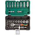 Набор инструментов Master 308128-M 28 пр. 3/8'' 6-гранный. 6-24мм в пластиковом кейсе