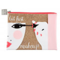 Косметичка Dewal Beauty Модница, золотистая, 22х16,5х1,5 см