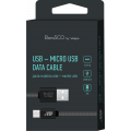 Дата-кабель BoraSCO USB - Micro USB, 3А, 1м, металл, в нейлоновой оплетке, плоский, черный