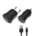 Набор: АЗУ+СЗУ 1А, дата-кабель с разъемом 8-pin для Apple (MFI), черный, Ultra, Deppa Набор: АЗУ+СЗУ 1А, дата-кабель с разъемом 8-pin для Apple (MFI), черный, Ultra, Deppa