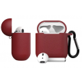 Чехол Dirose для Apple Airpods 1/2, кожаный, с брелоком, красный