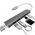 Адаптер-конвертер для телефона, ноутбука, type-C USB 3.0 hub, серый