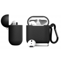 Чехол Dirose для Apple Airpods 1/2, кожаный, с брелоком, черный