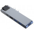 Двойной USB-адаптер Baseus Type-C с 2 портами USB 3.0/4K HD-интерфейс дисплея/гигабитный порт RJ45/порт зарядки PD/карт памяти для MacBook