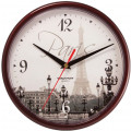 Часы настенные TROYKA 91931927, круг, с рисунком Paris, коричневая рамка, 23х23х4 см