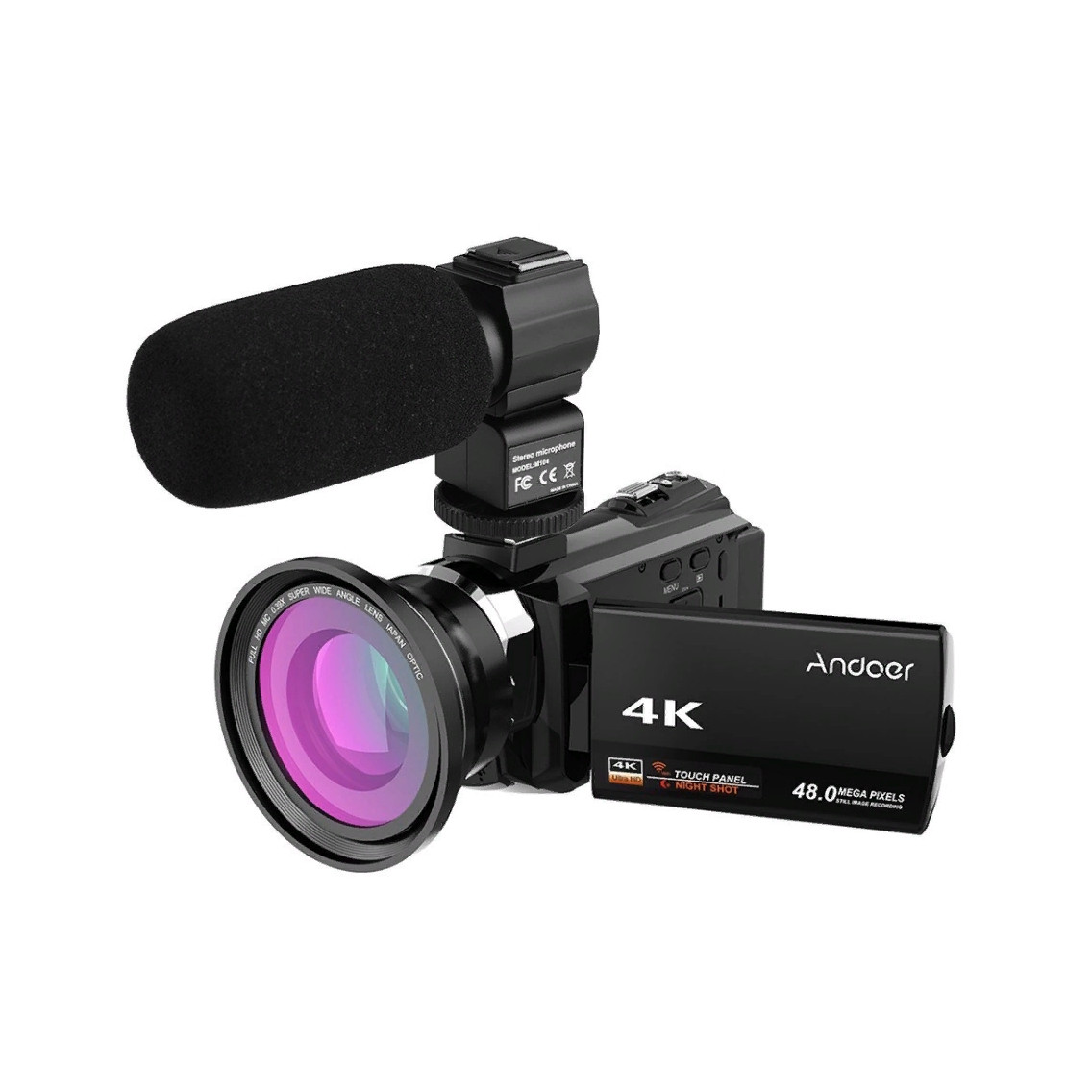 Видеокамера Цифровая Andoer 4K 1080P 48MP WiFi, черный